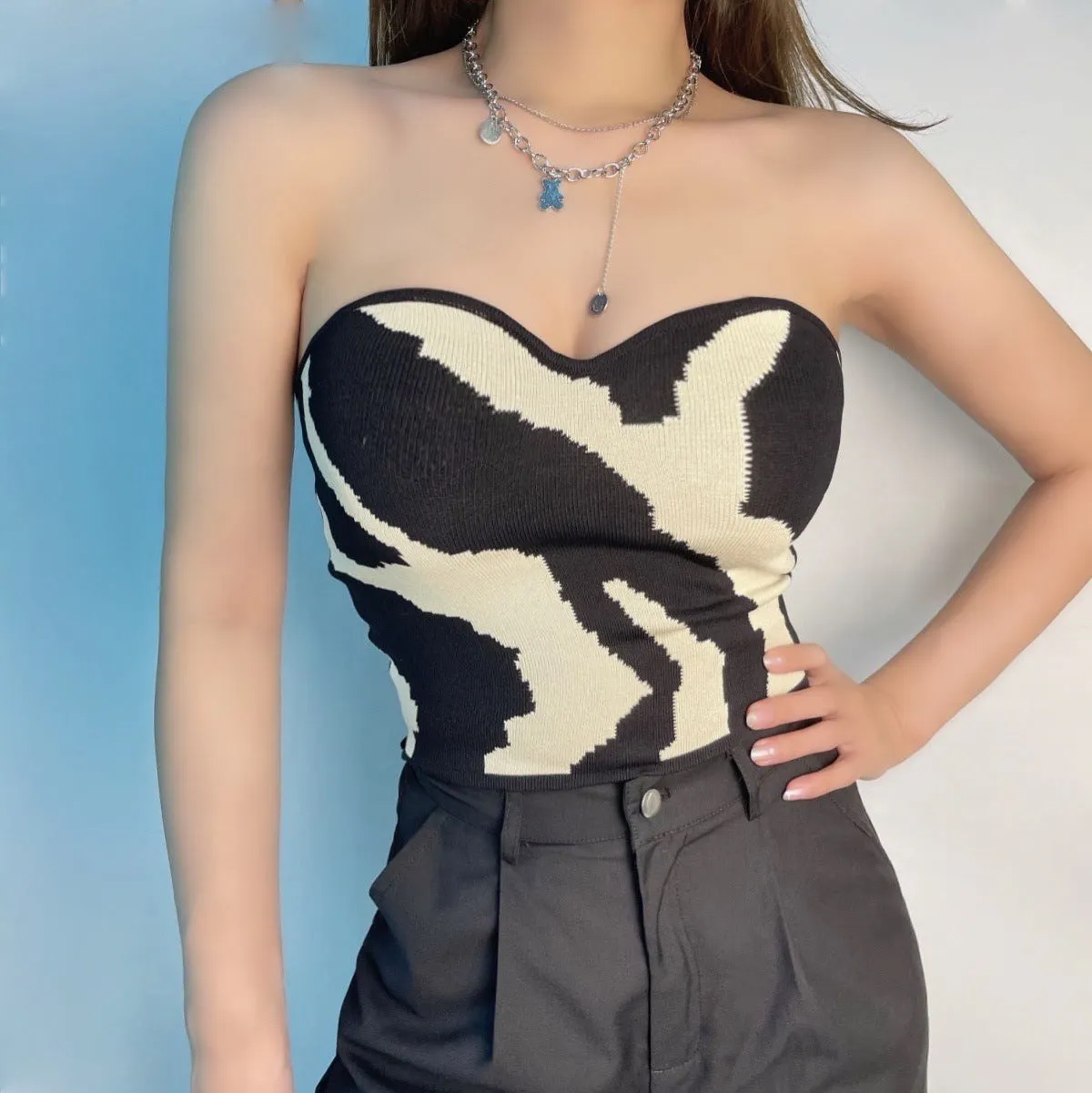 Abstract Sleeveless Tube Top