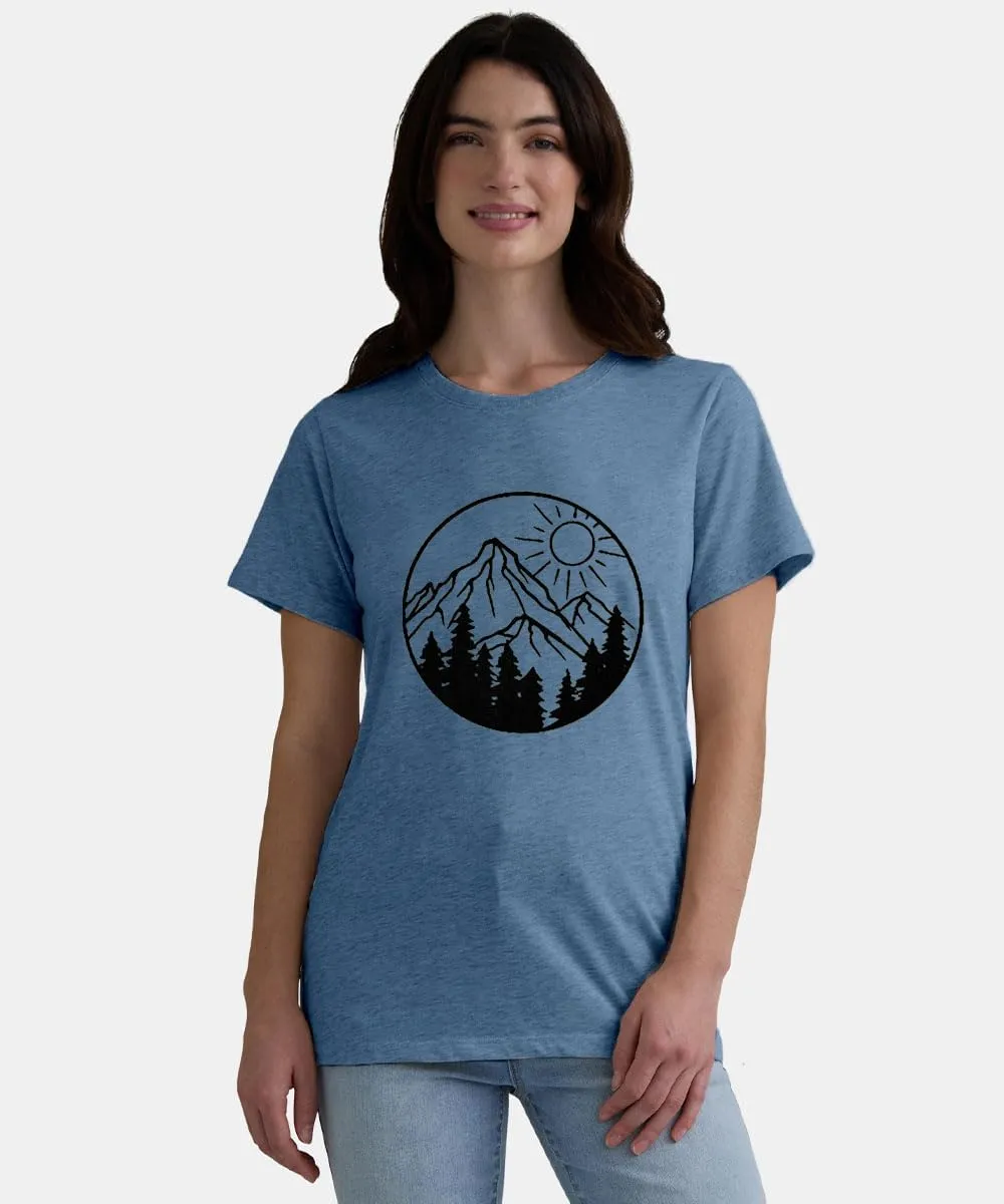 Adventure Awaits Shirts for Women Cute Sunrise Eagle Graphic Hiking T Shirts Outdoor Casual Short Sleeve Wildflower Tops
