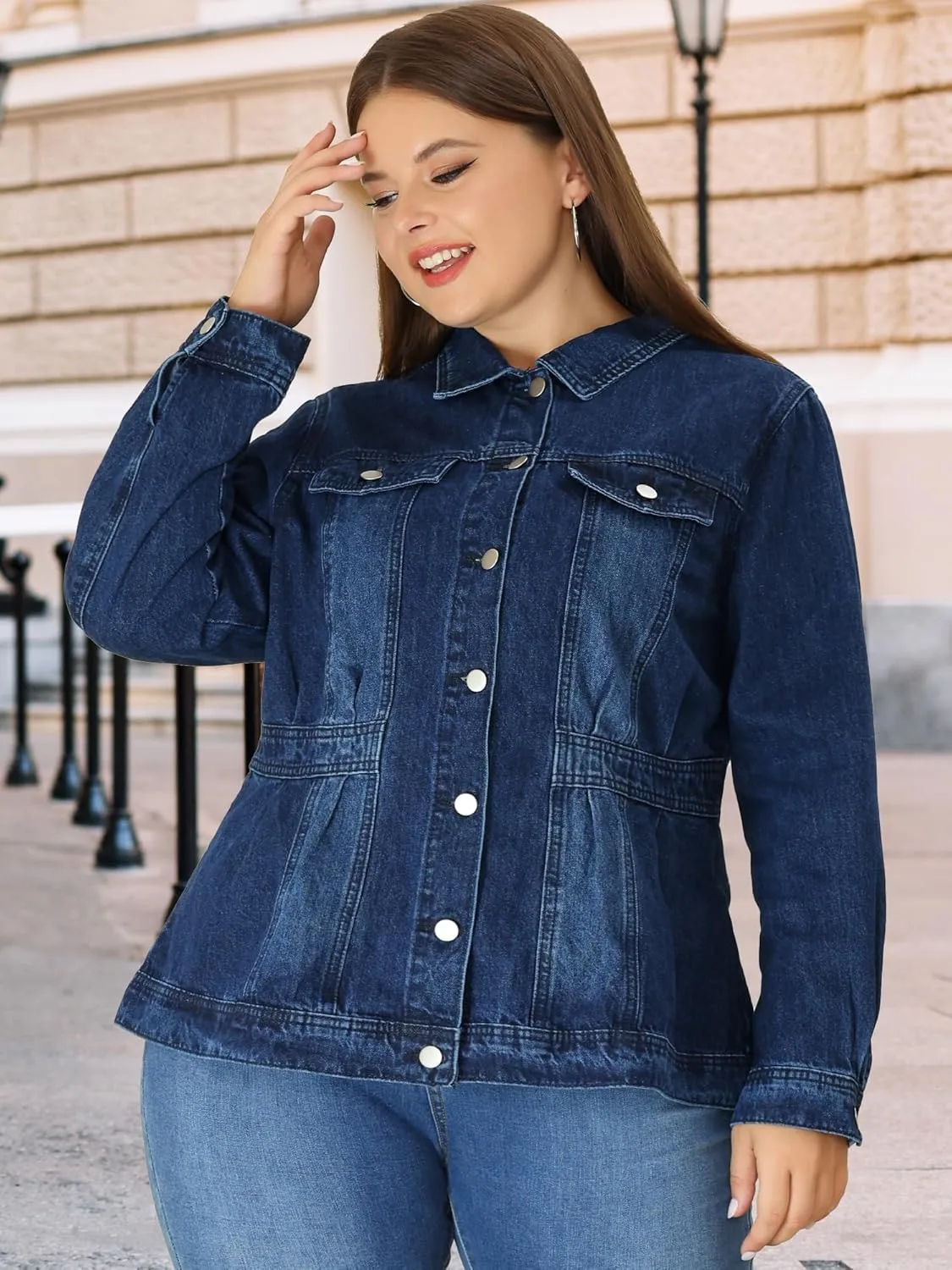 Agnes Orinda Plus Size Denim Jacket for Women Long Sleeve Button Down Washed Front Trucker Jean Jacket 2025 Western Outfit