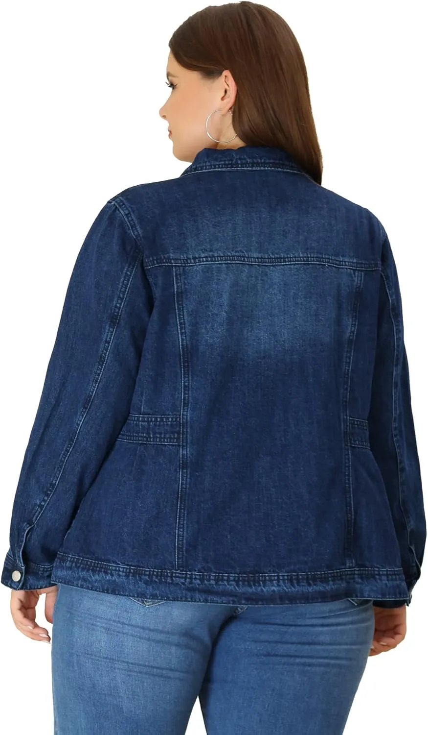 Agnes Orinda Plus Size Denim Jacket for Women Long Sleeve Button Down Washed Front Trucker Jean Jacket 2025 Western Outfit