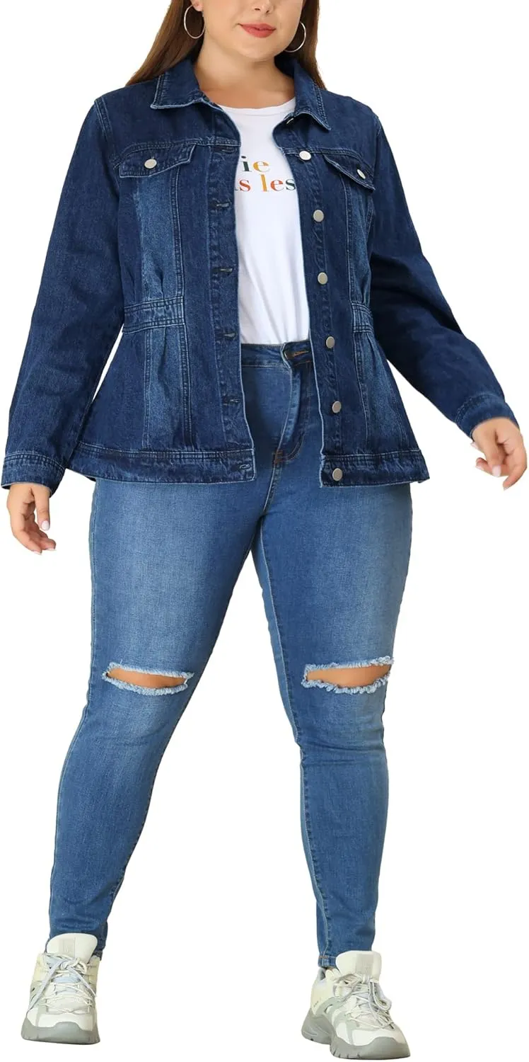Agnes Orinda Plus Size Denim Jacket for Women Long Sleeve Button Down Washed Front Trucker Jean Jacket 2025 Western Outfit