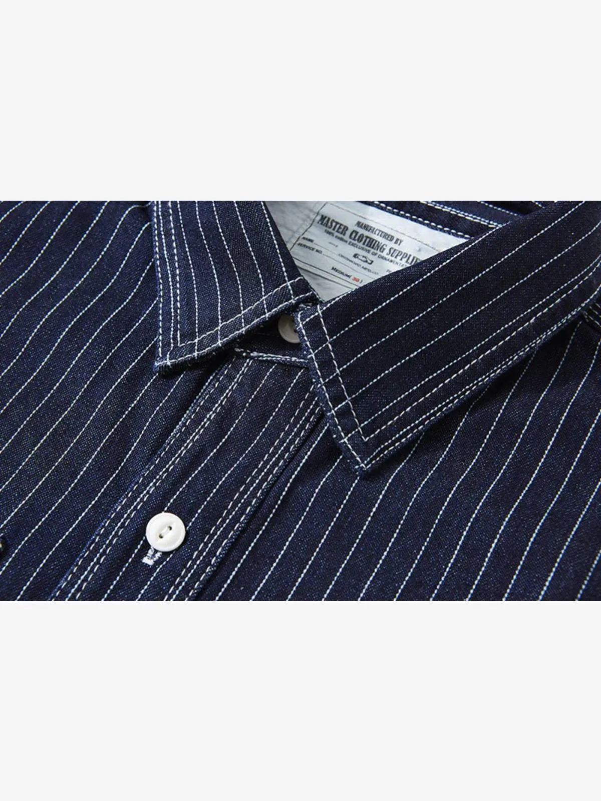 American Casual Style Indigo Stripe Denim Shirt