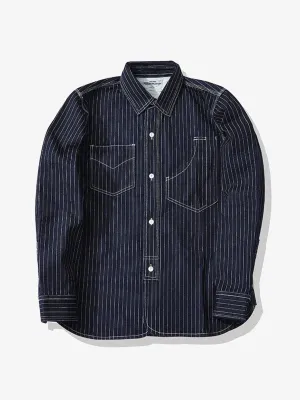 American Casual Style Indigo Stripe Denim Shirt