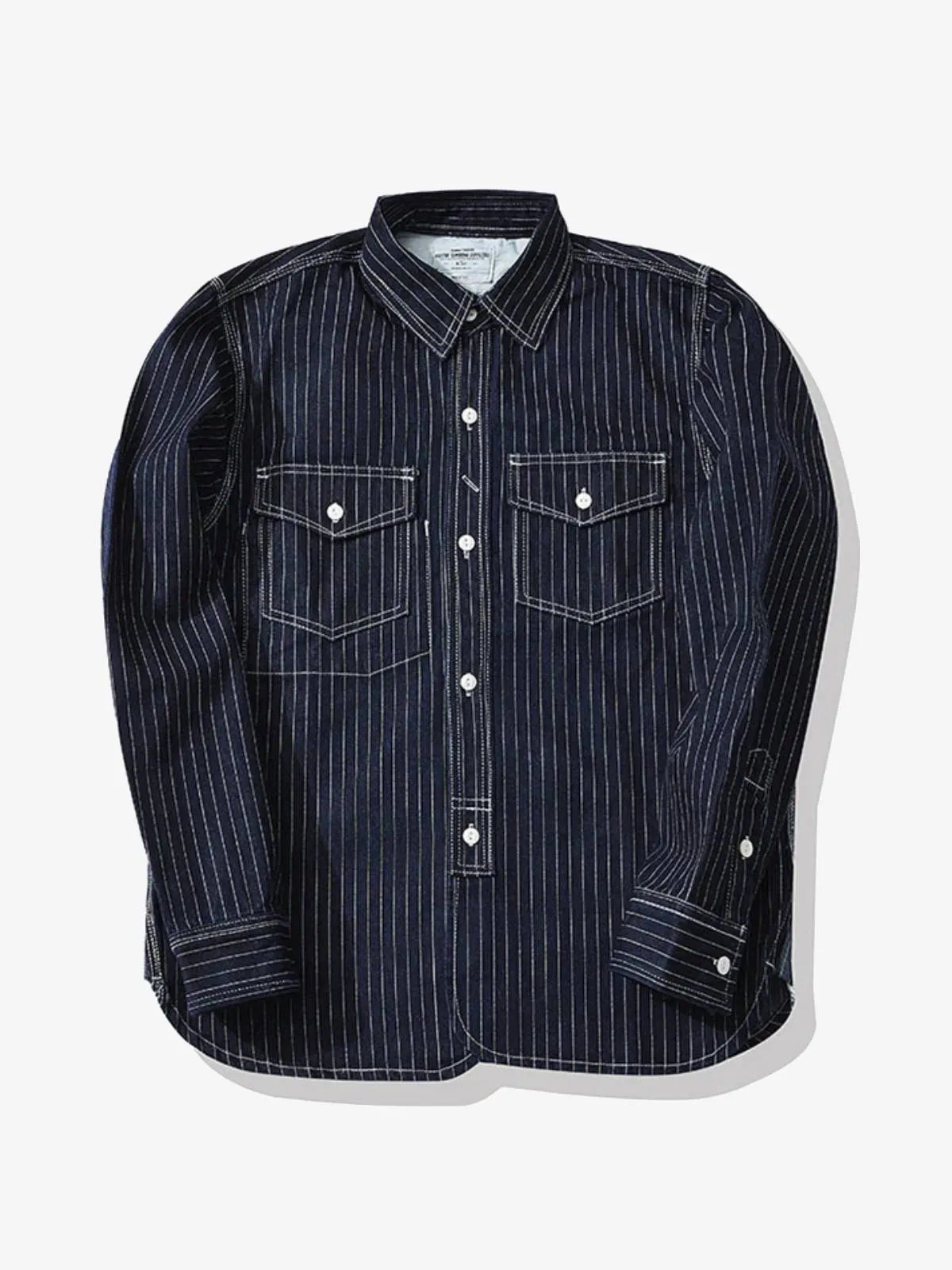 American Casual Style Indigo Stripe Denim Shirt