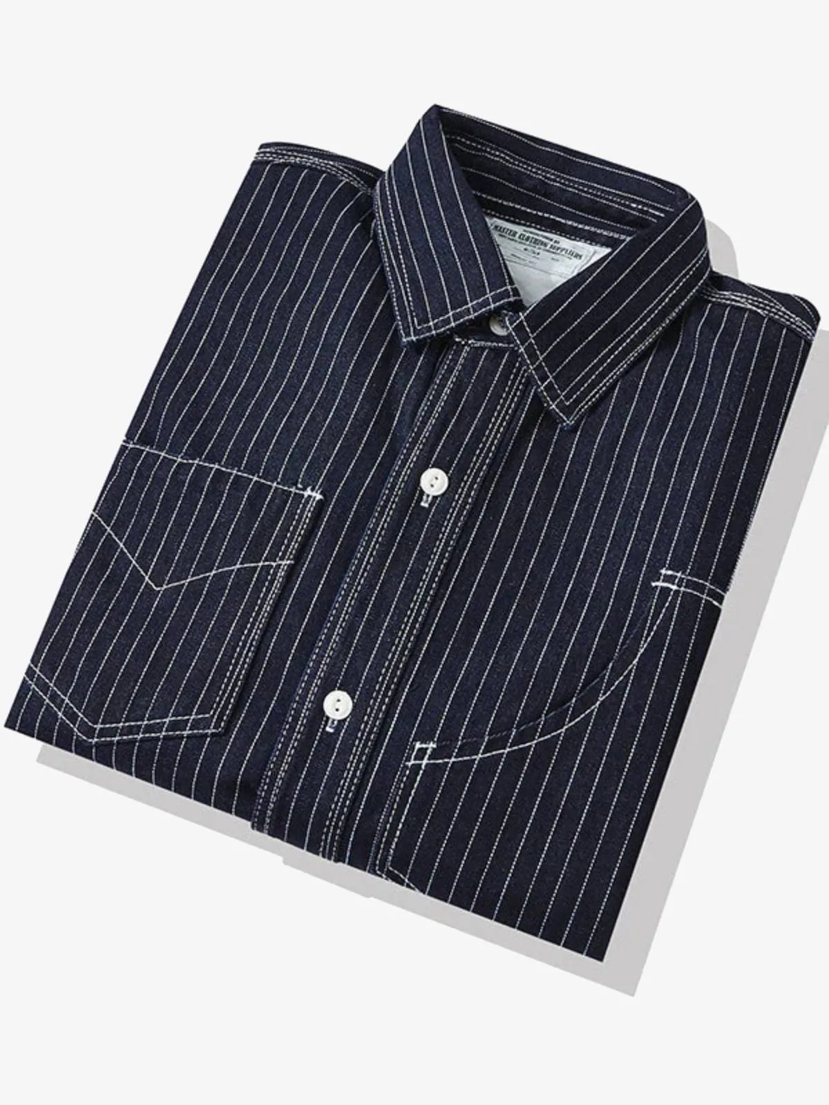 American Casual Style Indigo Stripe Denim Shirt