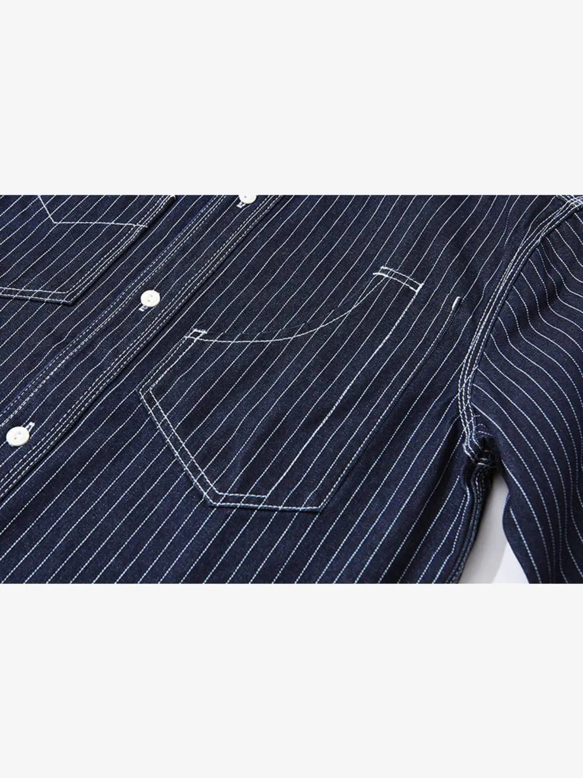 American Casual Style Indigo Stripe Denim Shirt