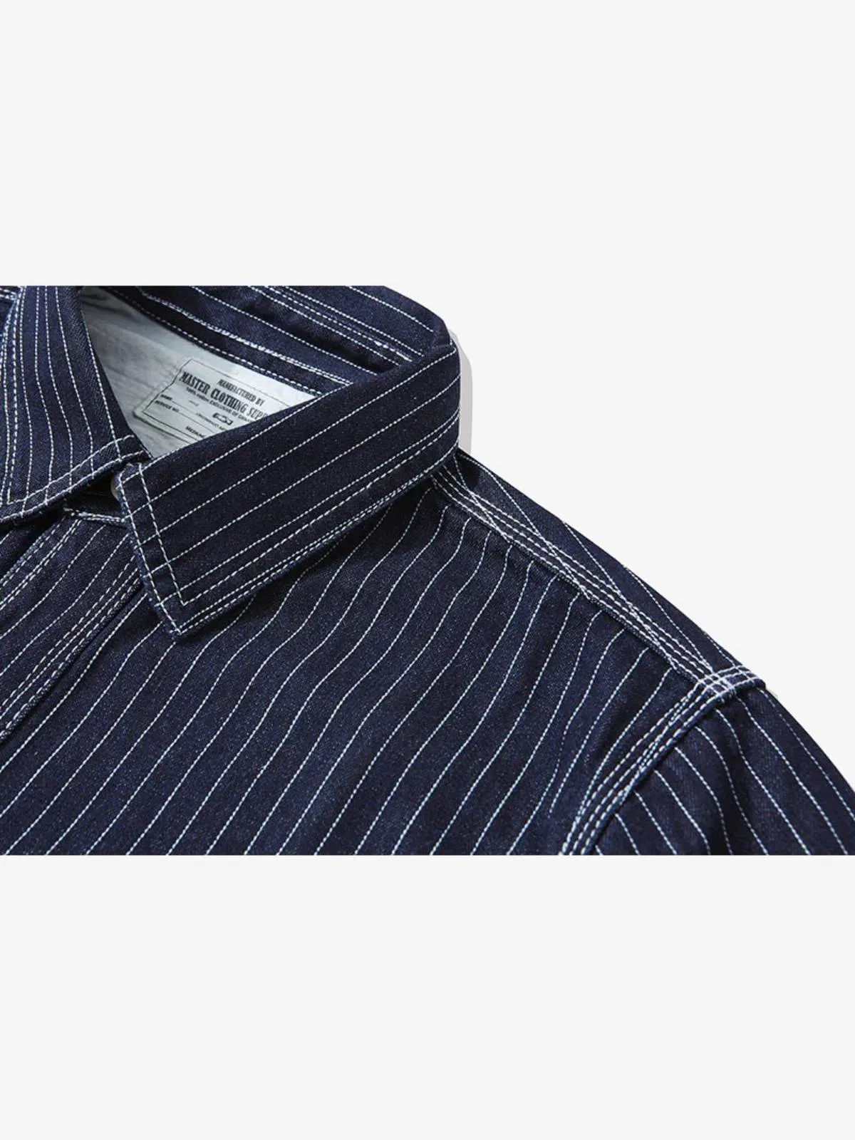 American Casual Style Indigo Stripe Denim Shirt