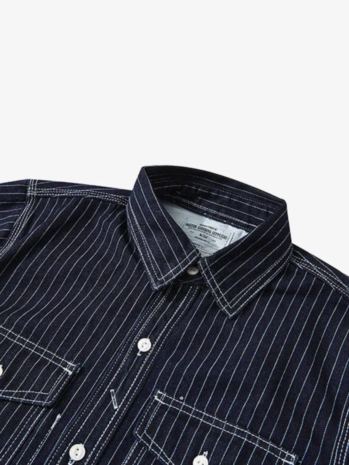 American Casual Style Indigo Stripe Denim Shirt