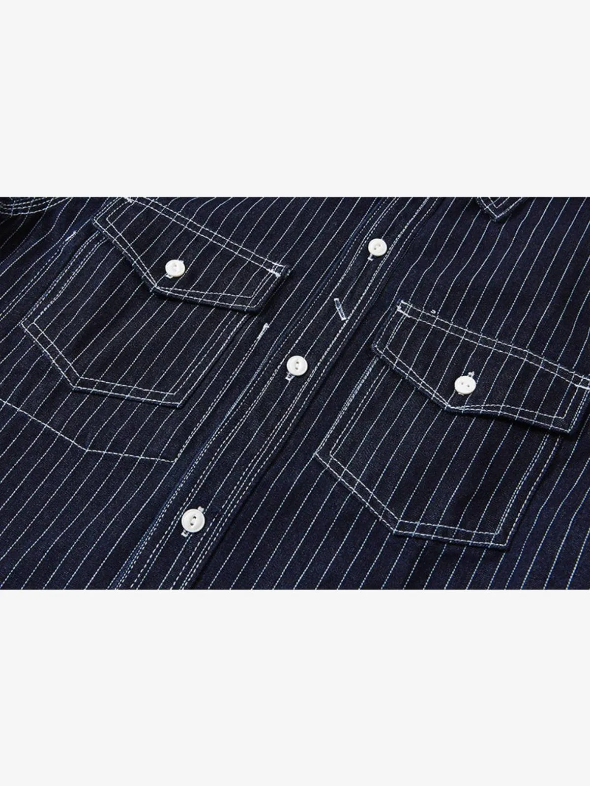 American Casual Style Indigo Stripe Denim Shirt