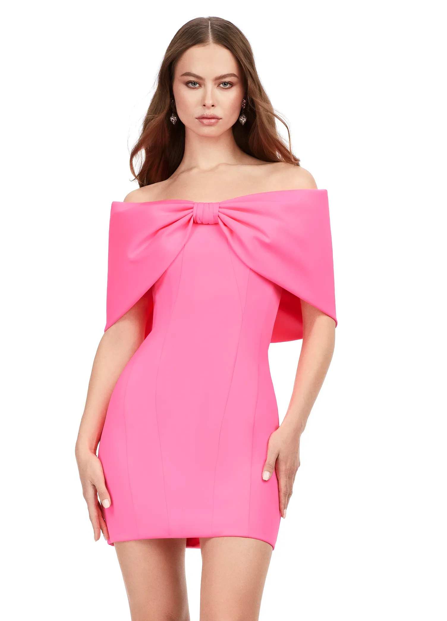 Ashley Lauren 4640 Oversized Off The Shoulder Bow Design Fitted Cocktail Homecoming Dress