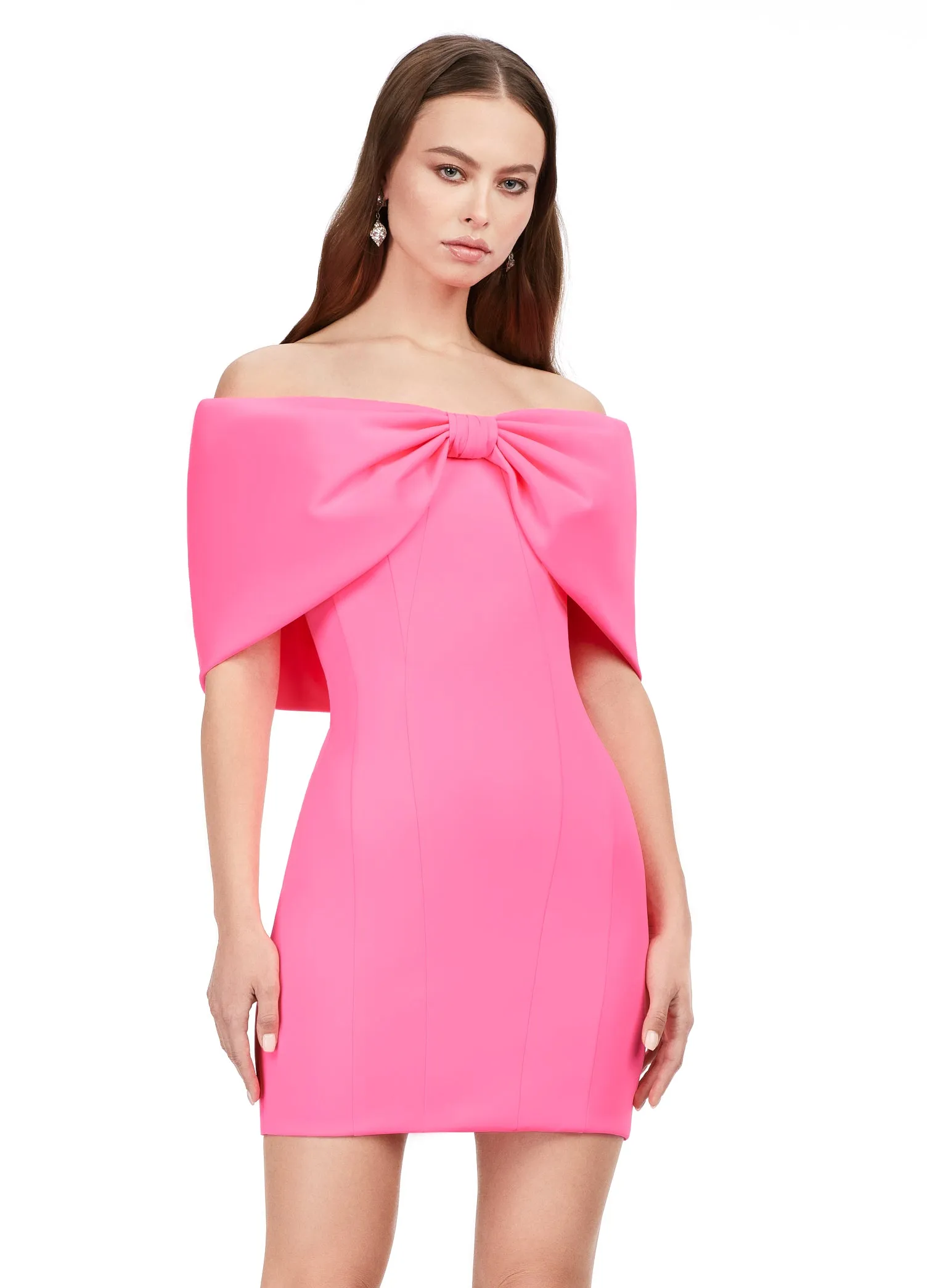 Ashley Lauren 4640 Oversized Off The Shoulder Bow Design Fitted Cocktail Homecoming Dress