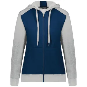 Augusta Sportswear Women's Navy/Grey Heather Three-Season Fleece Full Zip Hoodie