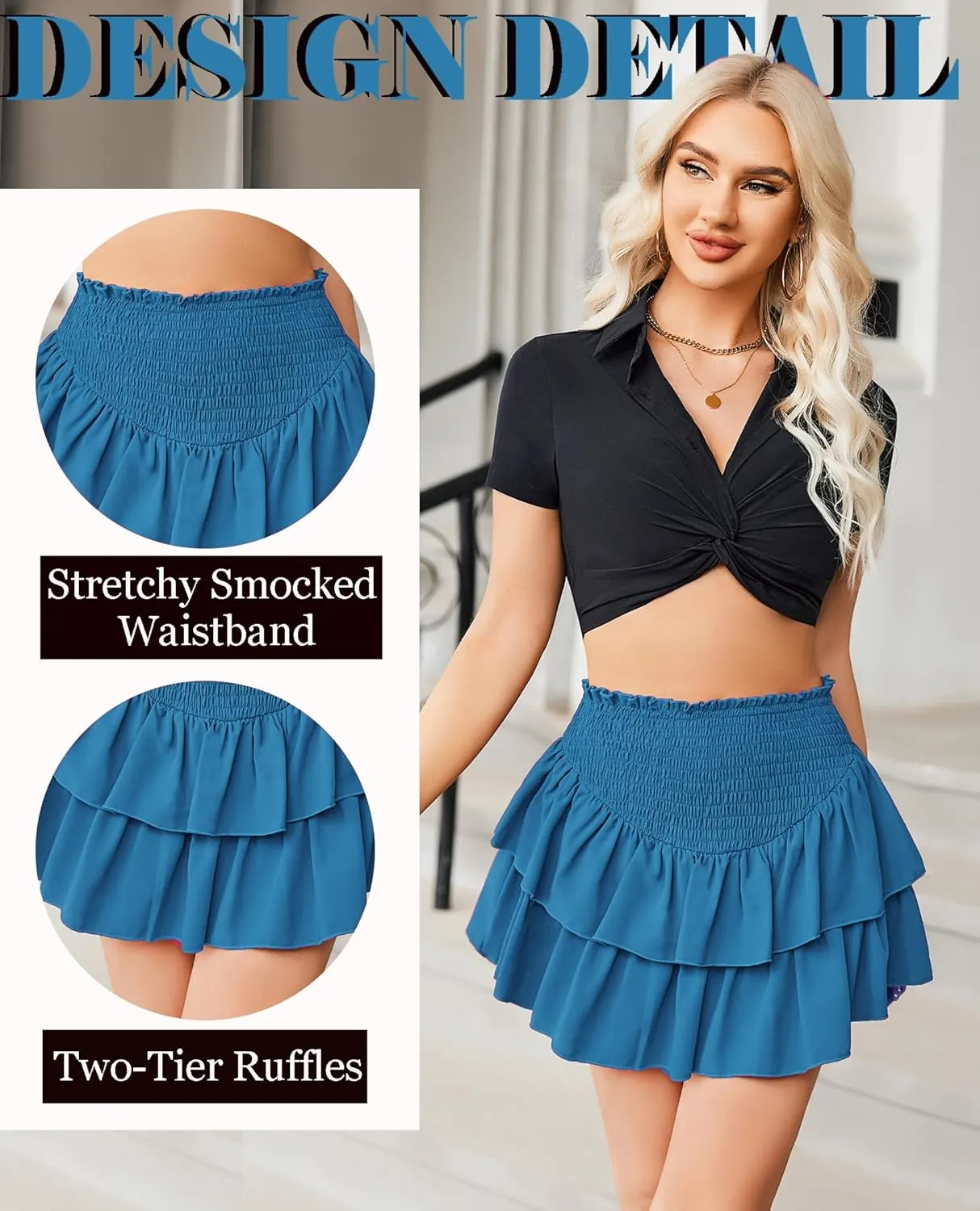 Avidlove Women's Summer High Waist Ruffle Flowy Mini Skirts Casual Boho Layered Pleated Beach Short Skirt