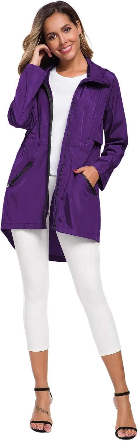 Avoogue Women's Long Raincoat with Hood Outdoor Lightweight Windbreaker Rain Jacket Waterproof