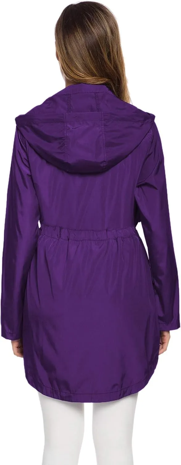 Avoogue Women's Long Raincoat with Hood Outdoor Lightweight Windbreaker Rain Jacket Waterproof
