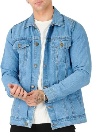 Denim Jacket Men - Casual Vintage Regular Fit Button Down Trucker Style  Mens Jean Jackets Stylish Everyday Outerwear