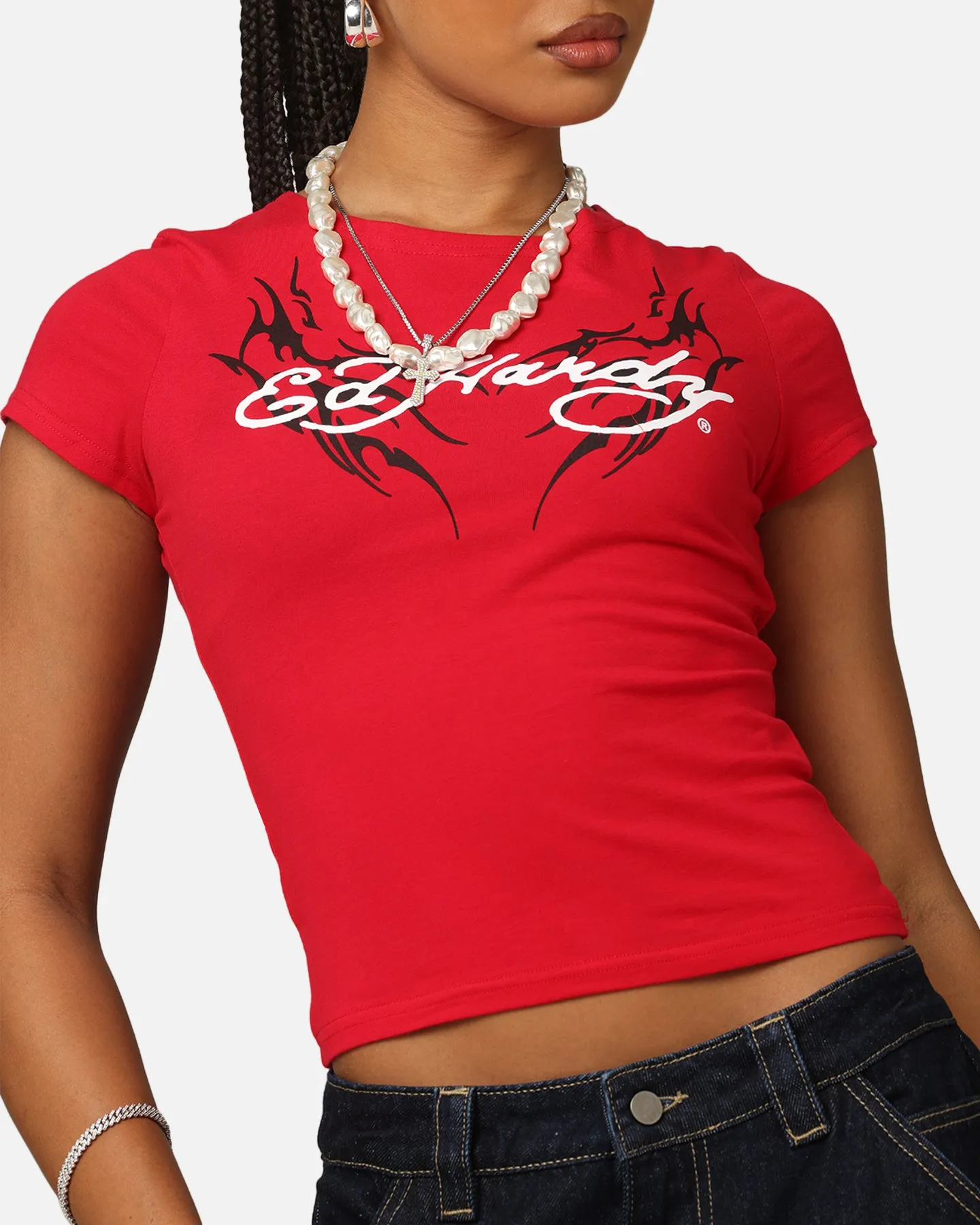 Ed Hardy Women's Tribal Baby T-Shirt Red