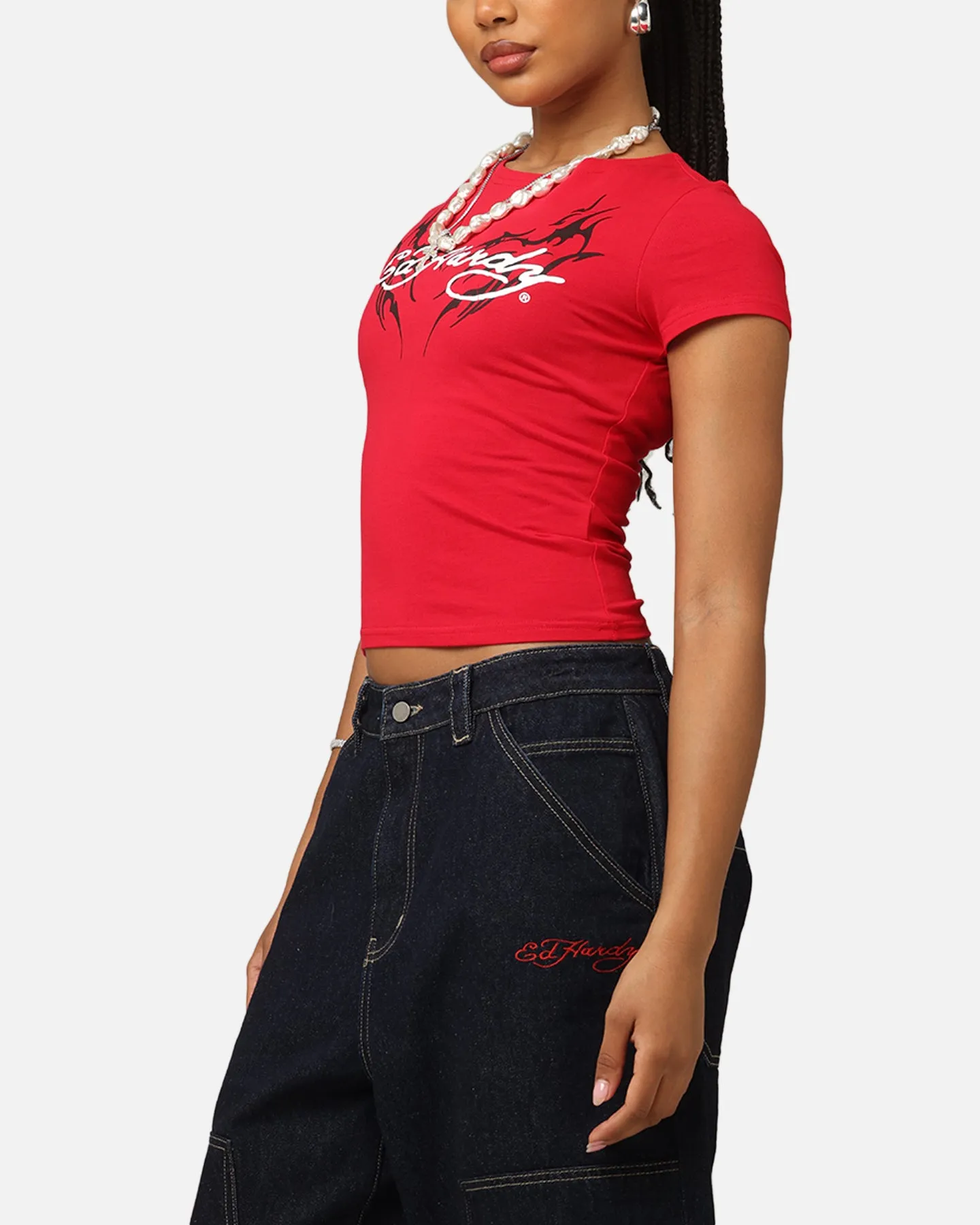 Ed Hardy Women's Tribal Baby T-Shirt Red