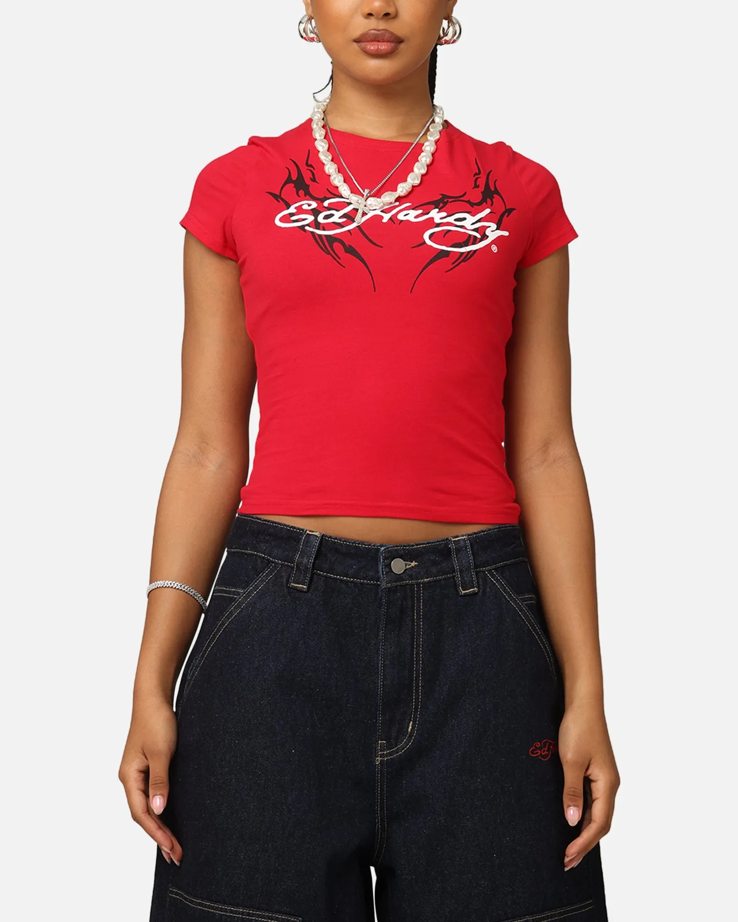 Ed Hardy Women's Tribal Baby T-Shirt Red