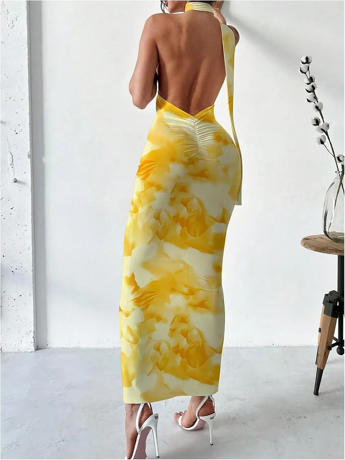 Floerns Women's Halter Neck Sleeveless Backless Bodycon Dress Cocktail Party Maxi Dresses