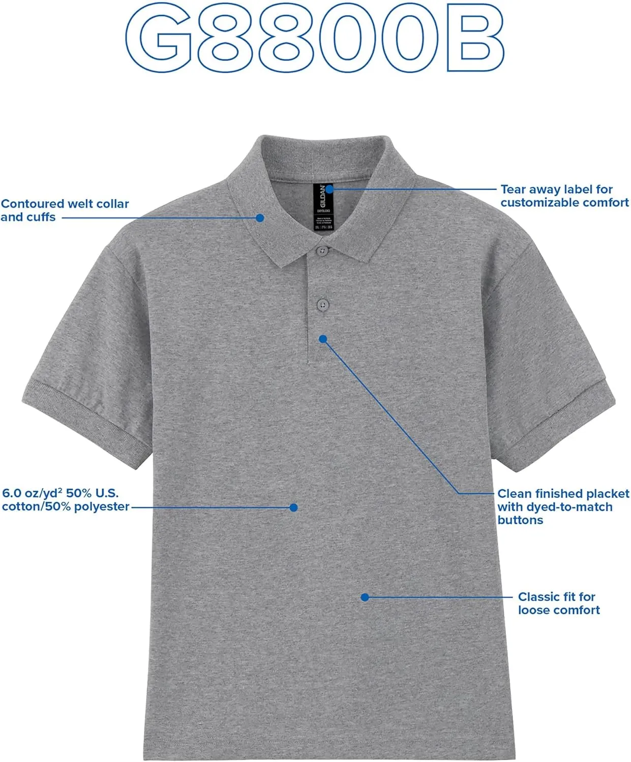 Gildan Kids' DryBlend Short Sleeve Polo, Style G8800b, 3-Pack