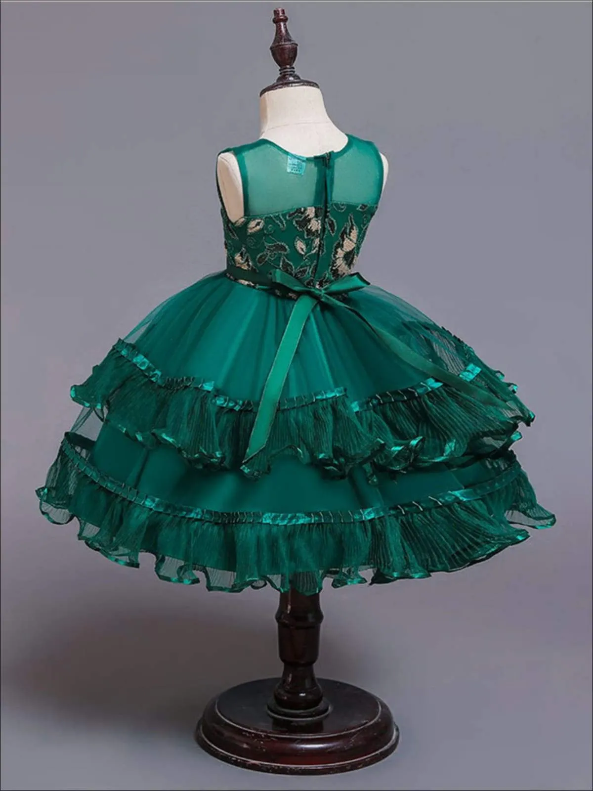 Girls Chiffon Embroidered Tiered Ruffle Dress