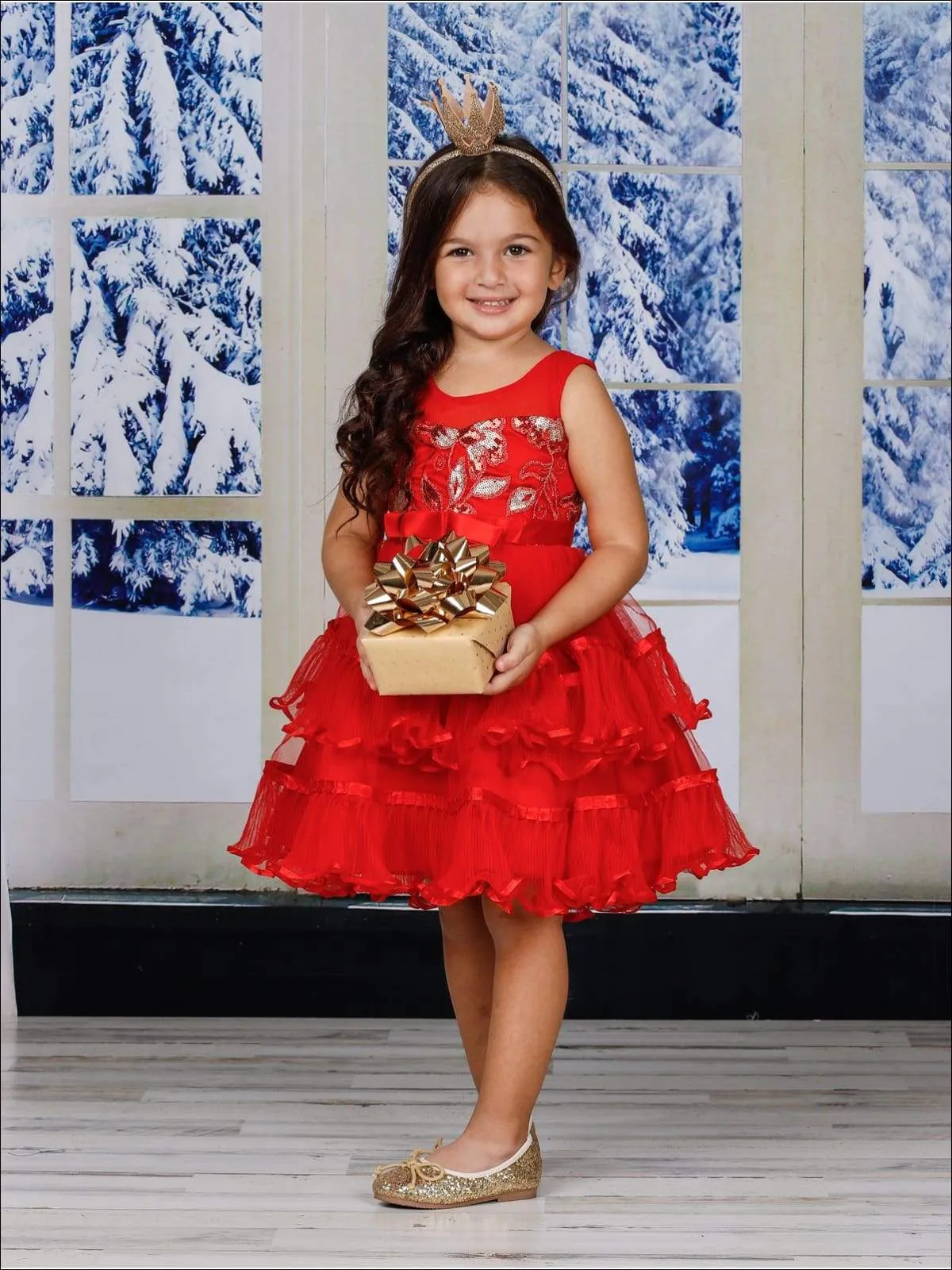 Girls Chiffon Embroidered Tiered Ruffle Dress