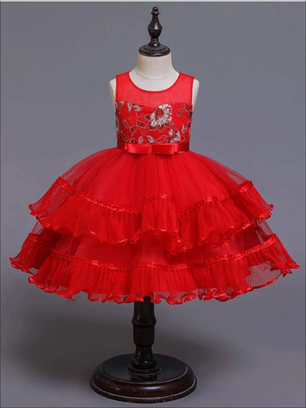 Girls Chiffon Embroidered Tiered Ruffle Dress