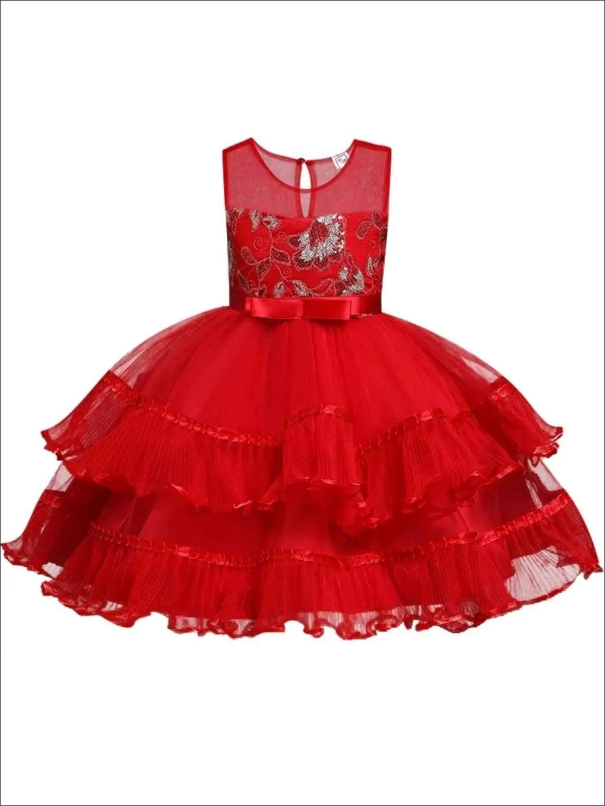 Girls Chiffon Embroidered Tiered Ruffle Dress