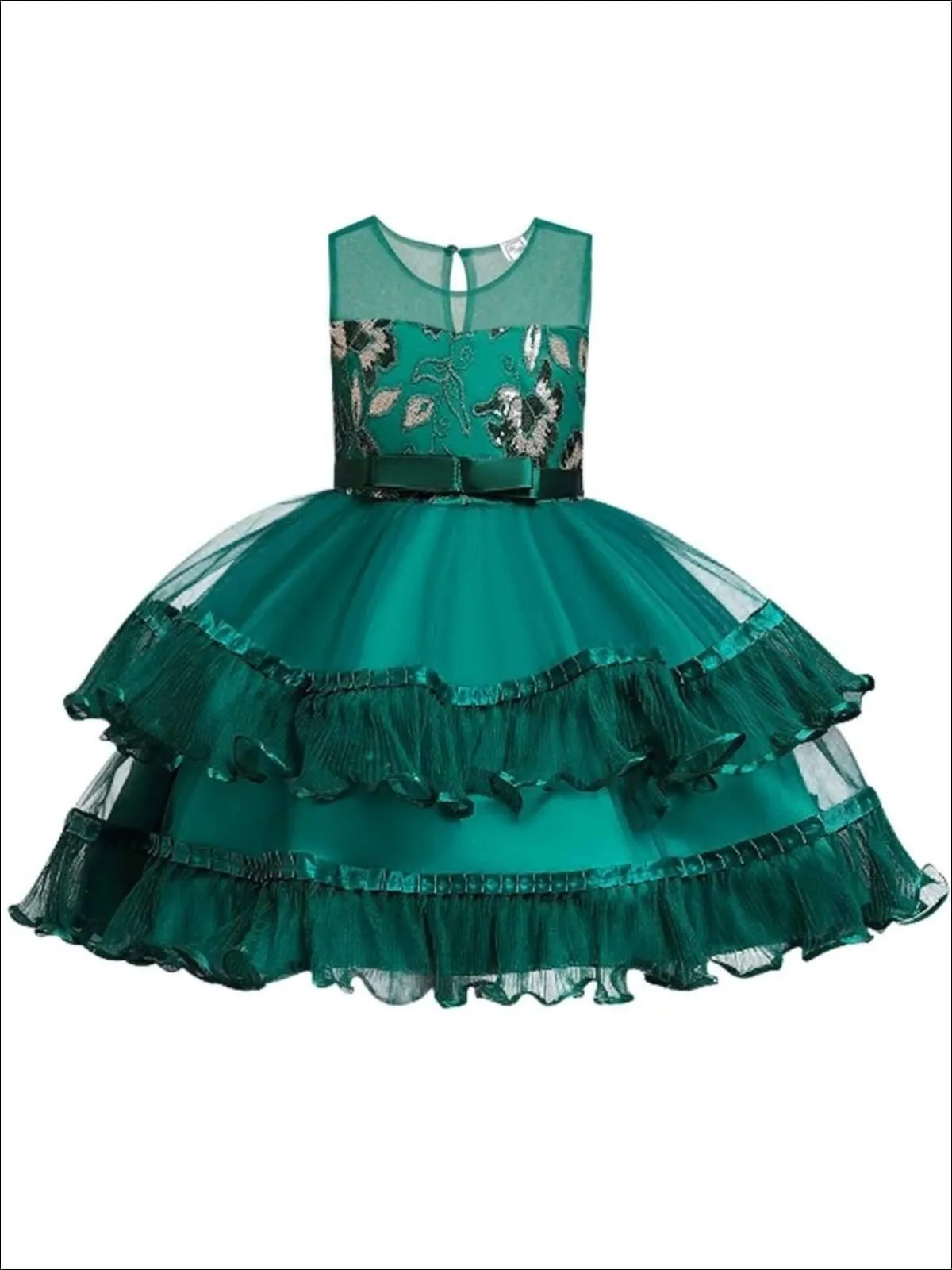 Girls Chiffon Embroidered Tiered Ruffle Dress