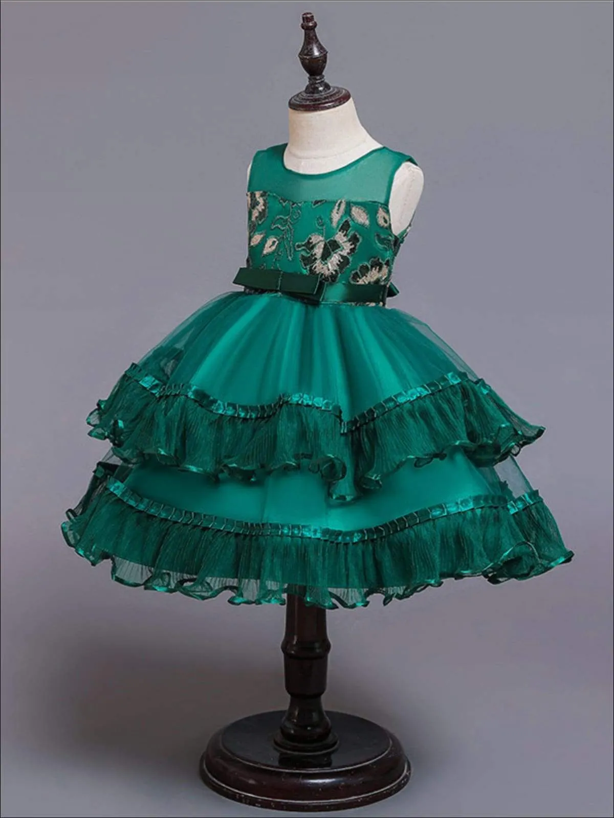 Girls Chiffon Embroidered Tiered Ruffle Dress