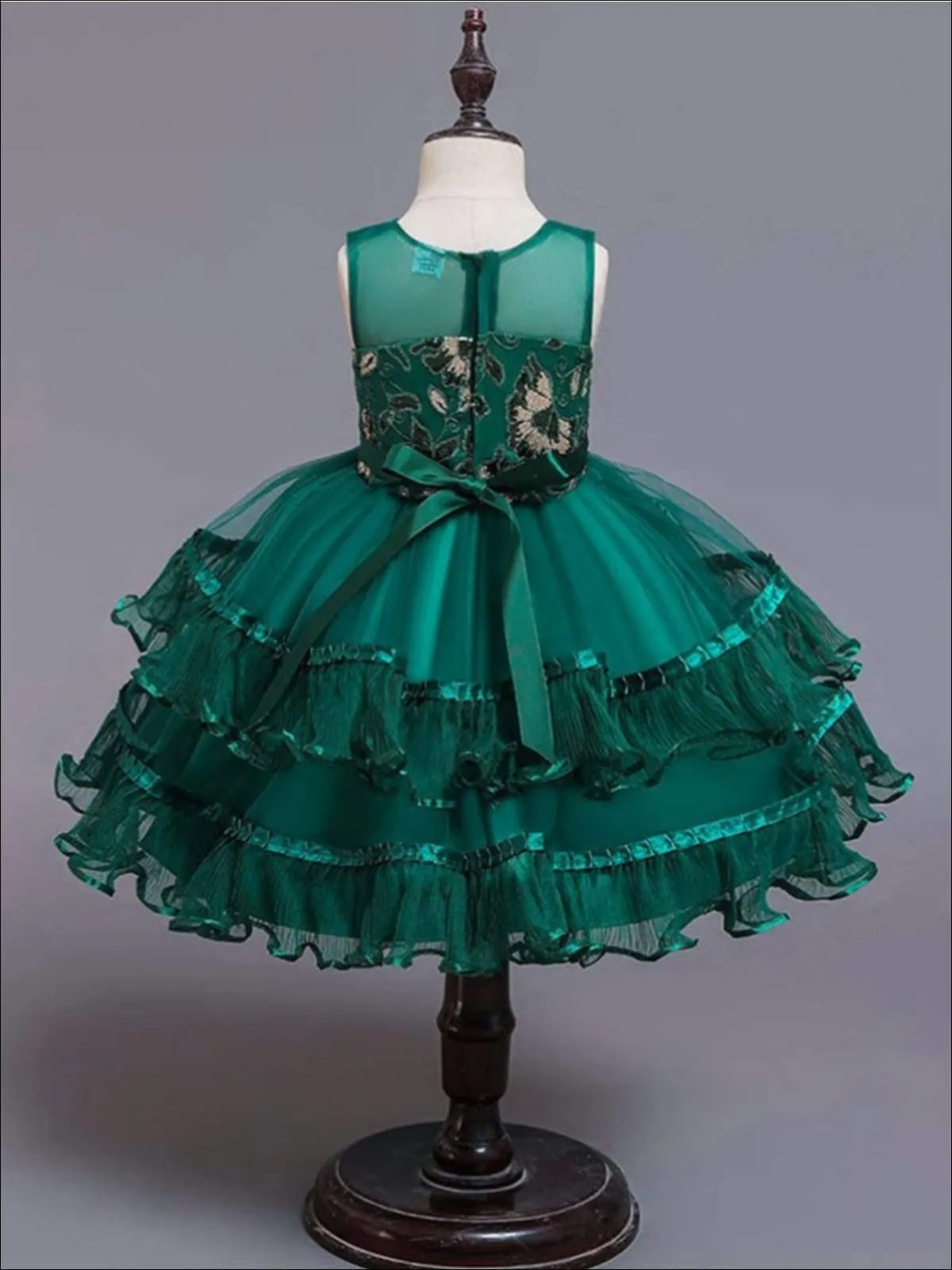 Girls Chiffon Embroidered Tiered Ruffle Dress