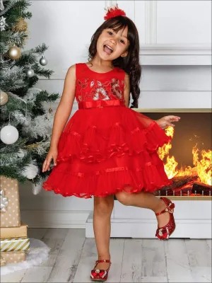 Girls Chiffon Embroidered Tiered Ruffle Dress