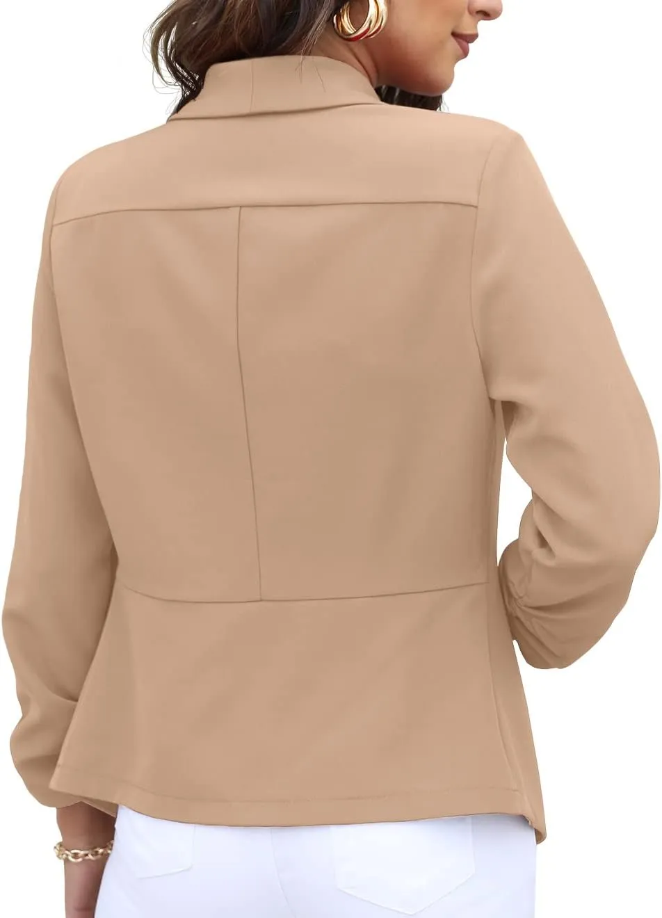 GRECERELLE Women's Blazer Suit Open Front Cardigan 3/4 Sleeve Fitted Jacket Casual Office Cropped Blazer