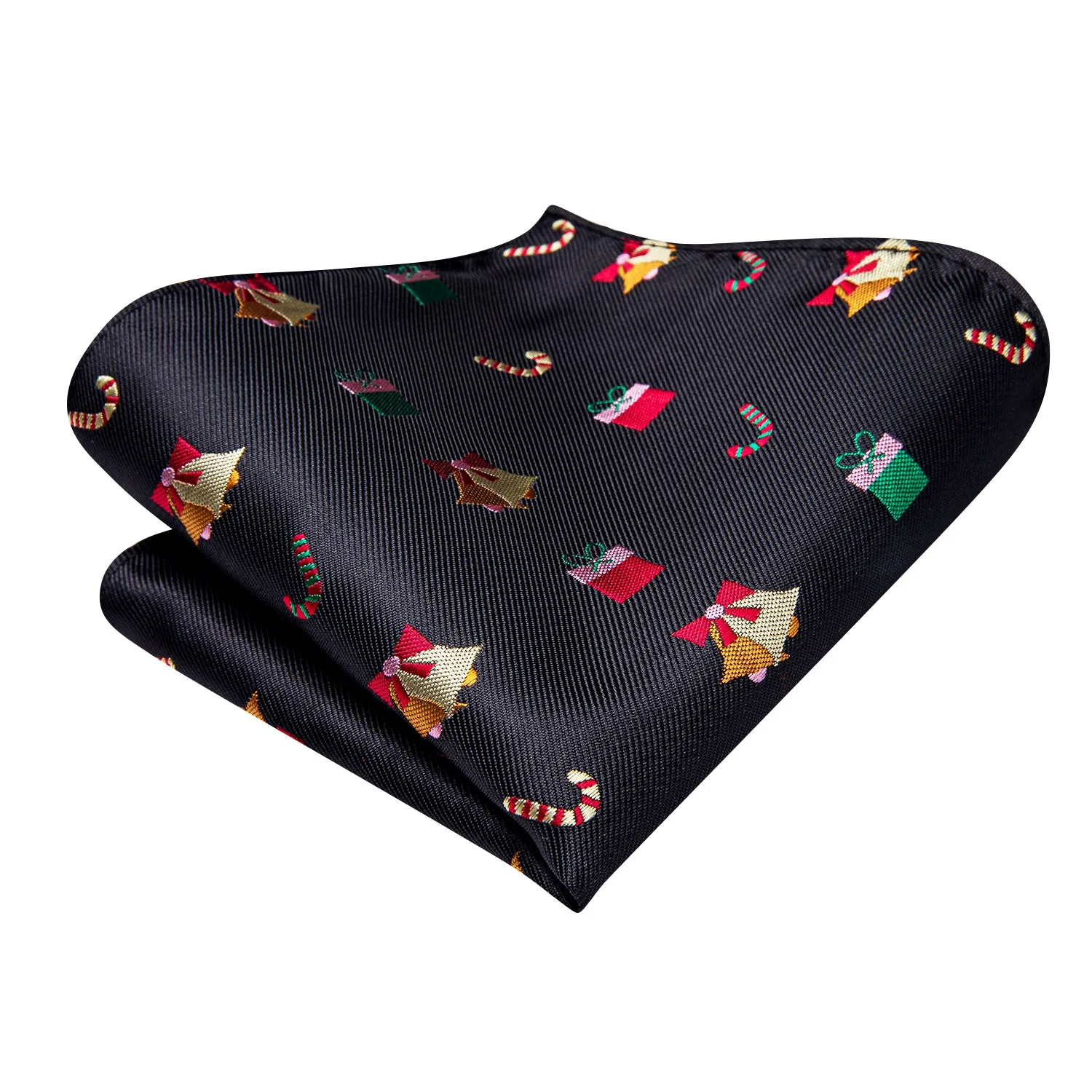 Hi-Tie Black Christmas Novelty Ascot Tie Pocket Square Cufflinks Set