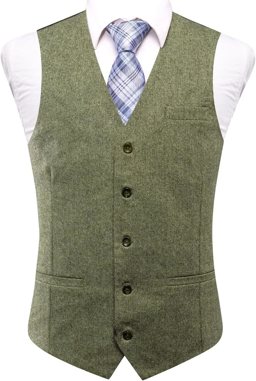 Hi-Tie Suede Leather Vest for Men Western Cowboy Vest Slim Fit Sleeveless V Neck Waistcoat Casual
