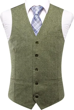 Hi-Tie Suede Leather Vest for Men Western Cowboy Vest Slim Fit Sleeveless V Neck Waistcoat Casual