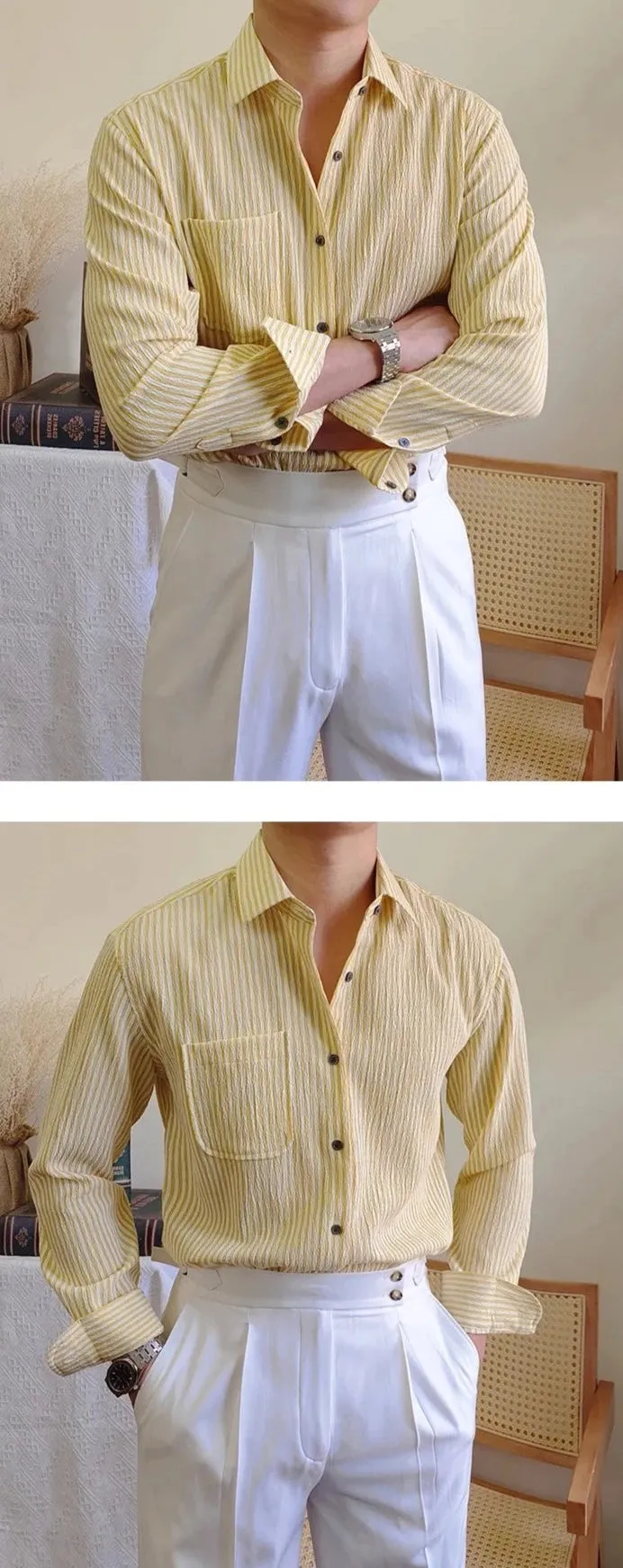 Italian striped long-sleeve shirt