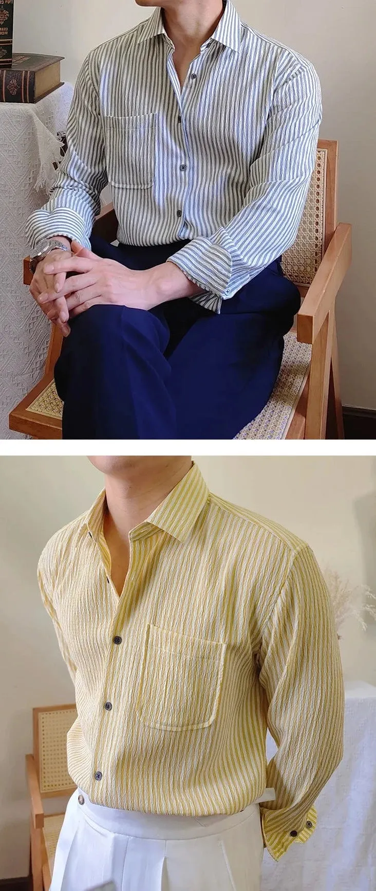 Italian striped long-sleeve shirt