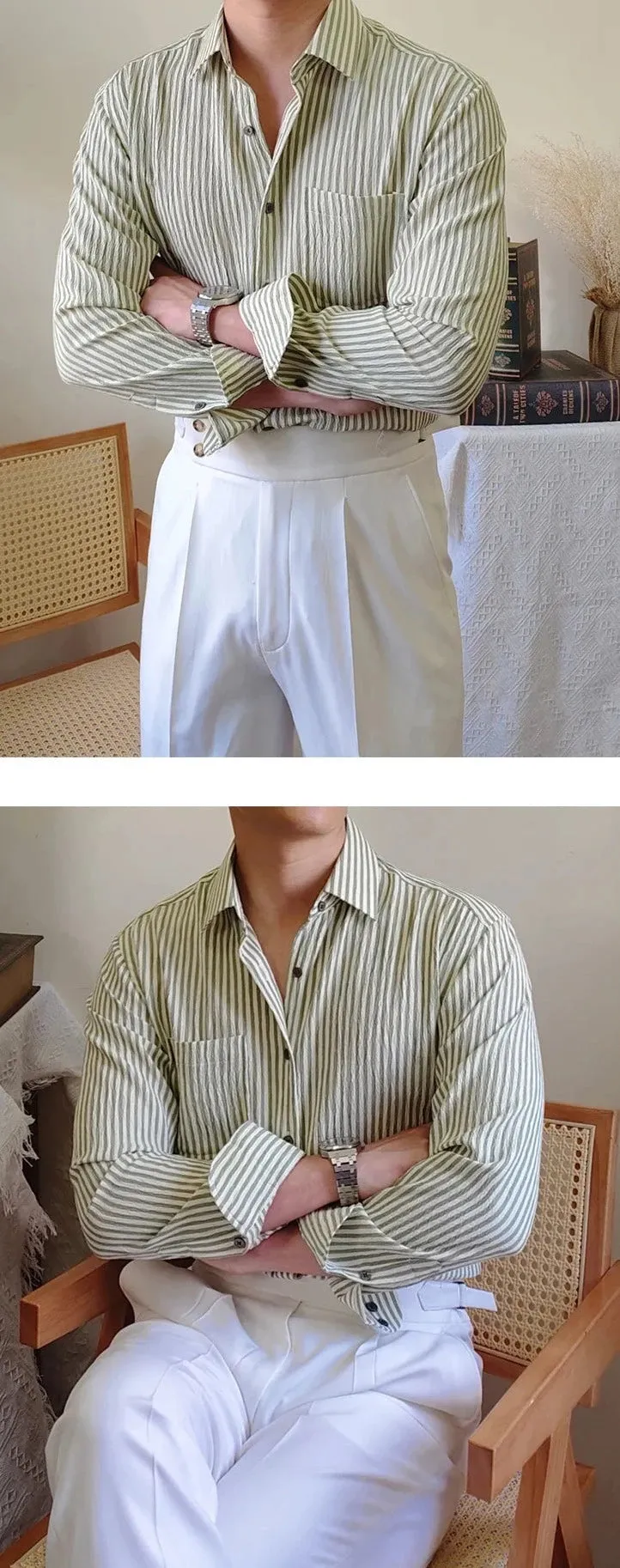 Italian striped long-sleeve shirt