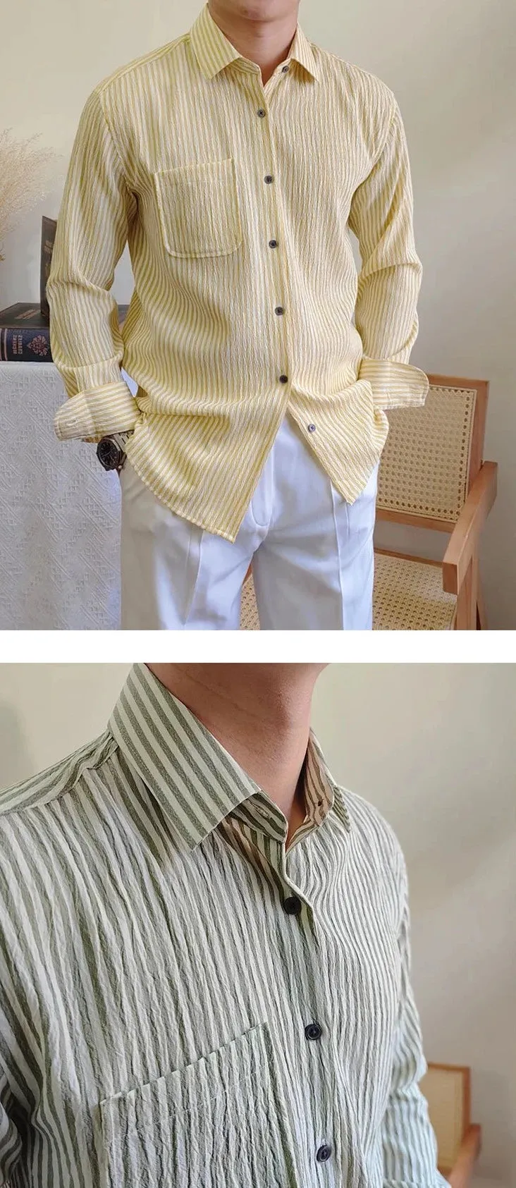 Italian striped long-sleeve shirt