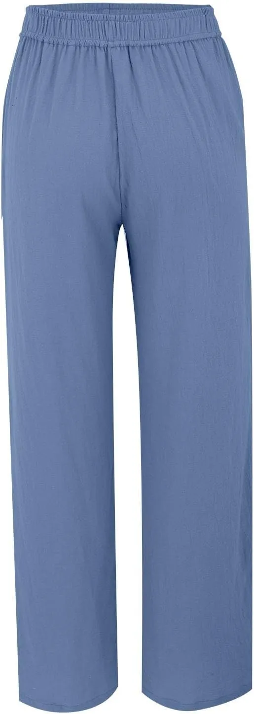 Linen Pants Women Casual Trousers with Pockets Lightweight Fabric Loose Fit Elastic Waist Summer Comfort
