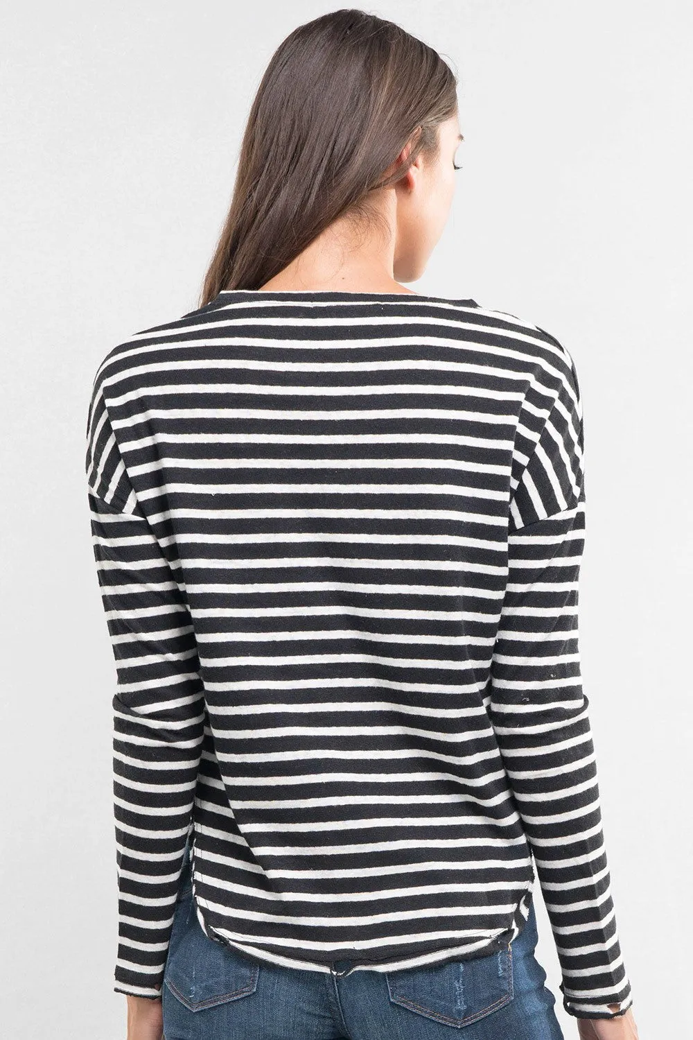 Long Sleeve Distressed Stripe Top
