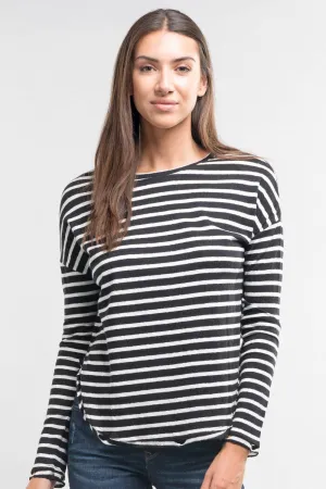 Long Sleeve Distressed Stripe Top