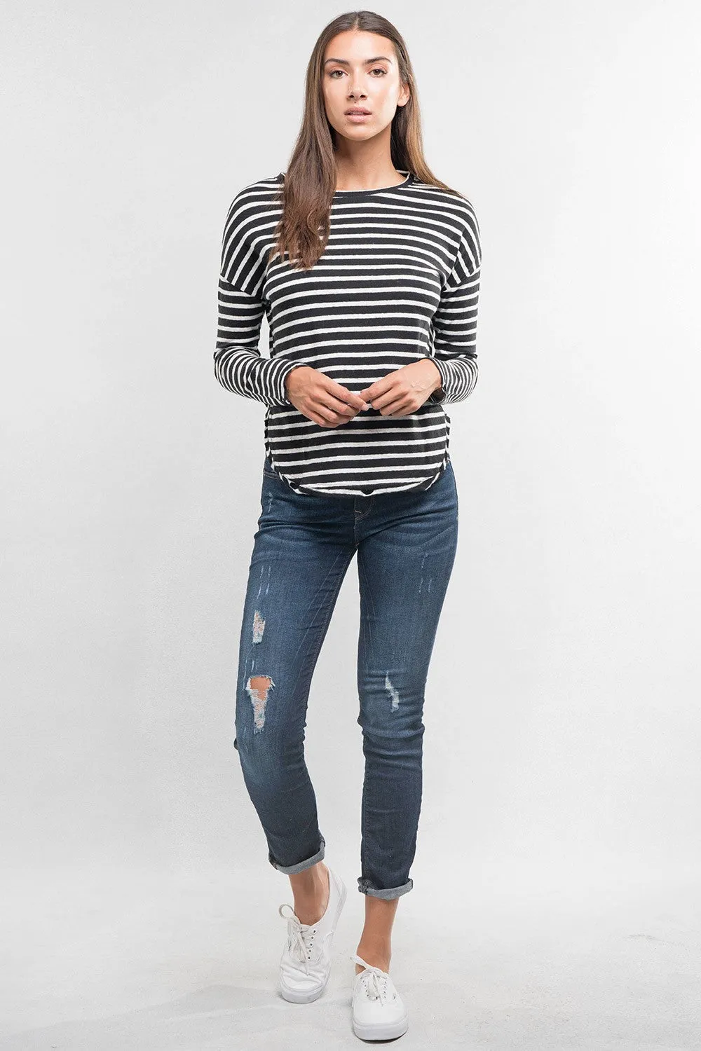 Long Sleeve Distressed Stripe Top