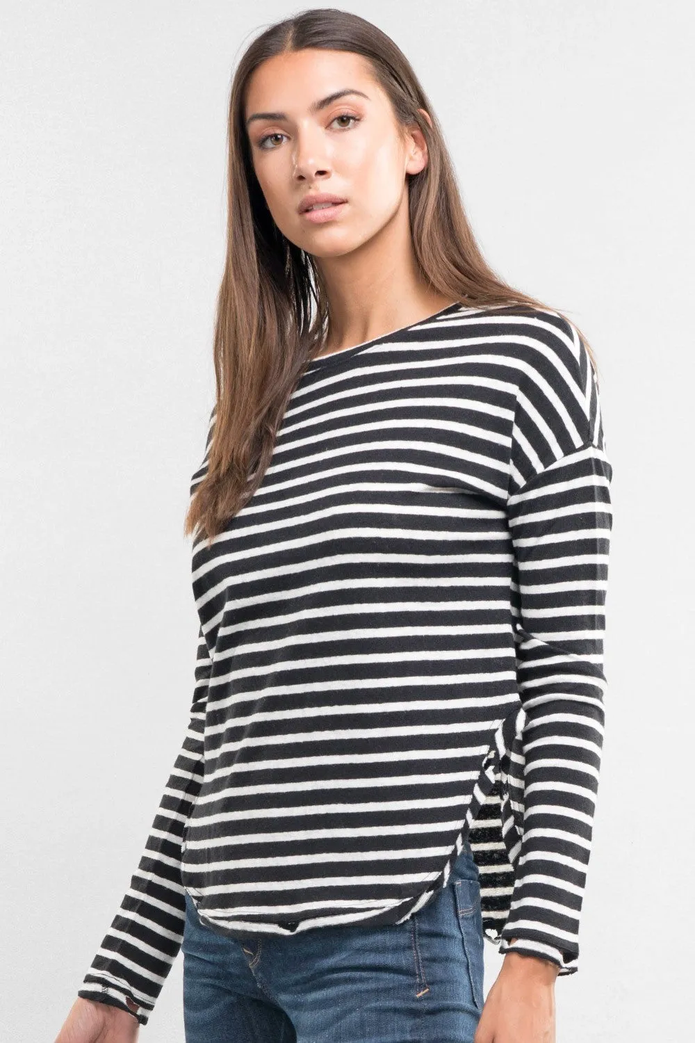 Long Sleeve Distressed Stripe Top