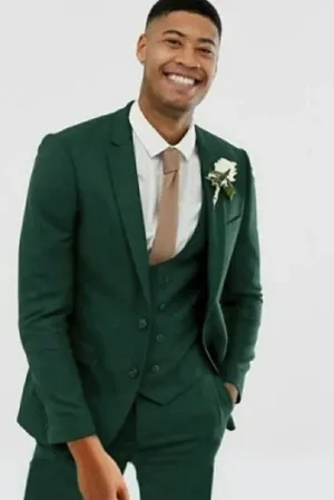 Men Emerald Green Three Piece Suit Wedding Grooms Suit Dinner Suit, Party Suit, Bespoke Tailoring