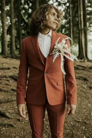 Men Rust 3 Piece Suit, Formal Fashion Suit, Slim Fit Suit, Dinner Suit, Wedding Suit, Party Wear Bespoke Suit