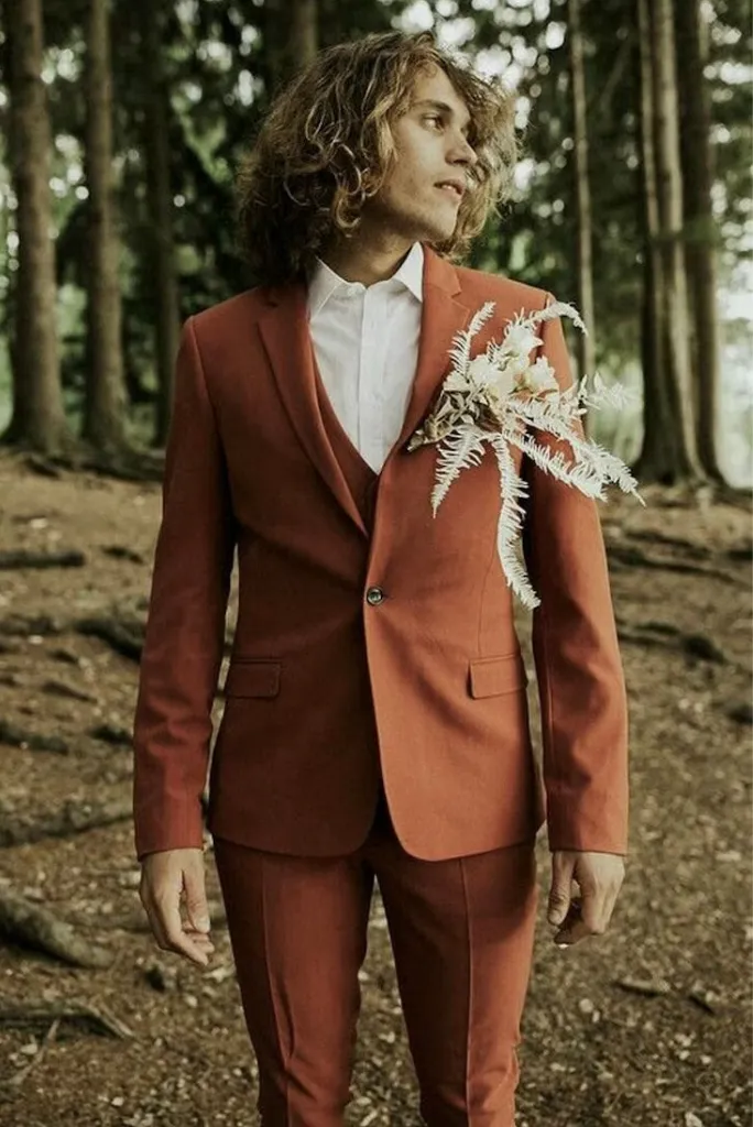 Men Rust 3 Piece Suit, Formal Fashion Suit, Slim Fit Suit, Dinner Suit, Wedding Suit, Party Wear Bespoke Suit