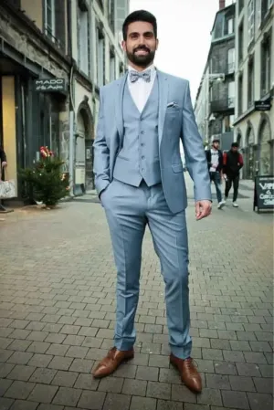 Men Sky Blue Suit Three Piece Wedding Suit Formal Wear Slim Fit Suit Dinner Suit Bespoke